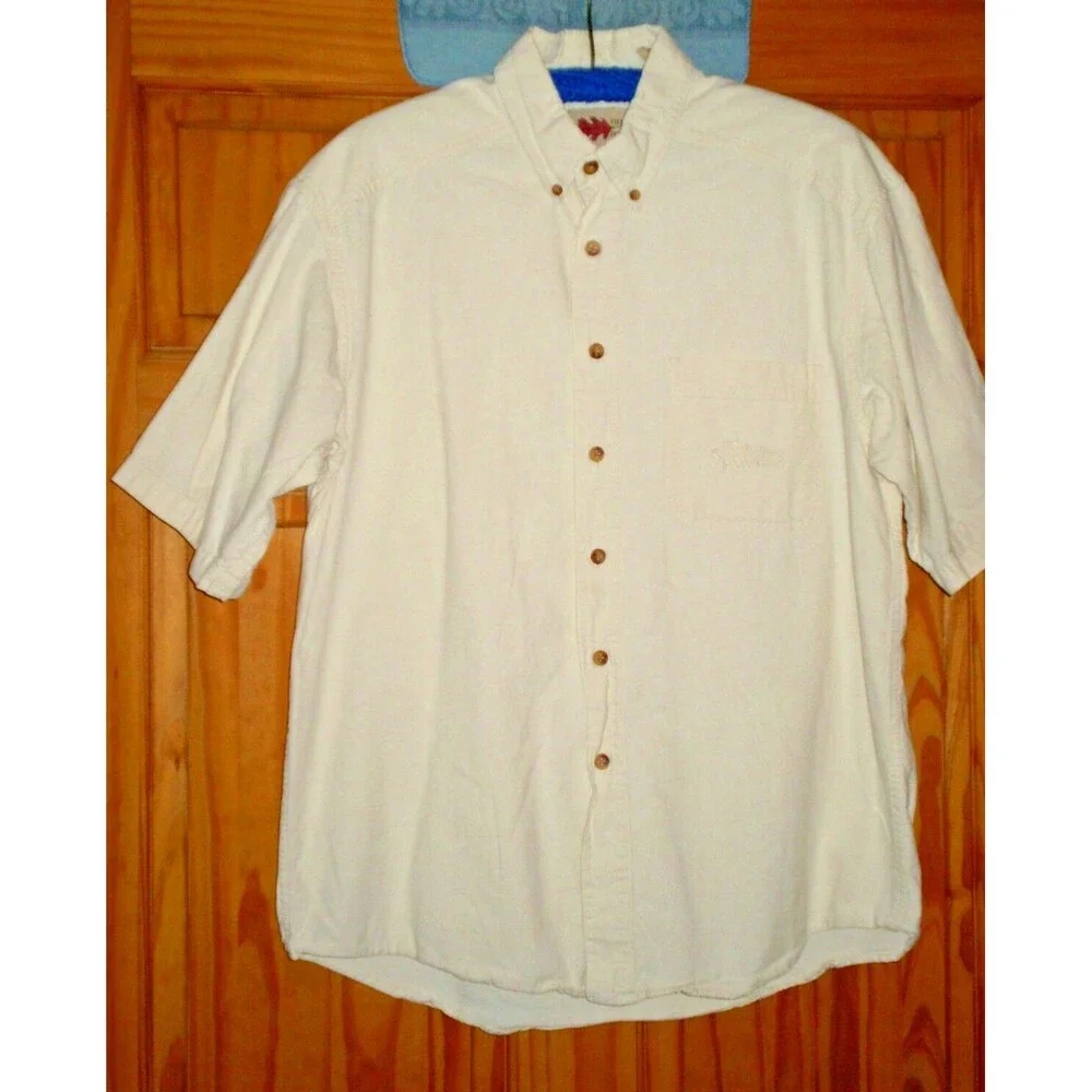 Men's Short-Sleeved Casual Shirt by Field n' Forest - Ivory Size Large L EUC